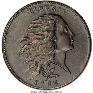 image for: 1793 1C Wreath, Vine and Bars Edge. XF45 PCGS. S-6, B-7, R.3. ...