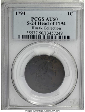 image for: 1794 1C Head of '94. AU50 PCGS. S-24, B-8, R.1. ...