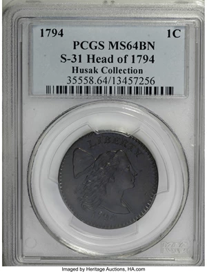 image for: 1794 1C Head of '94. MS64 Brown PCGS. S-31, B-13, R.1. ...