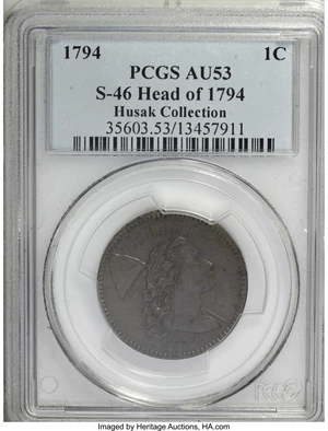 image for: 1794 1C Head of '94. AU53 PCGS. S-46, B-36, R.3....