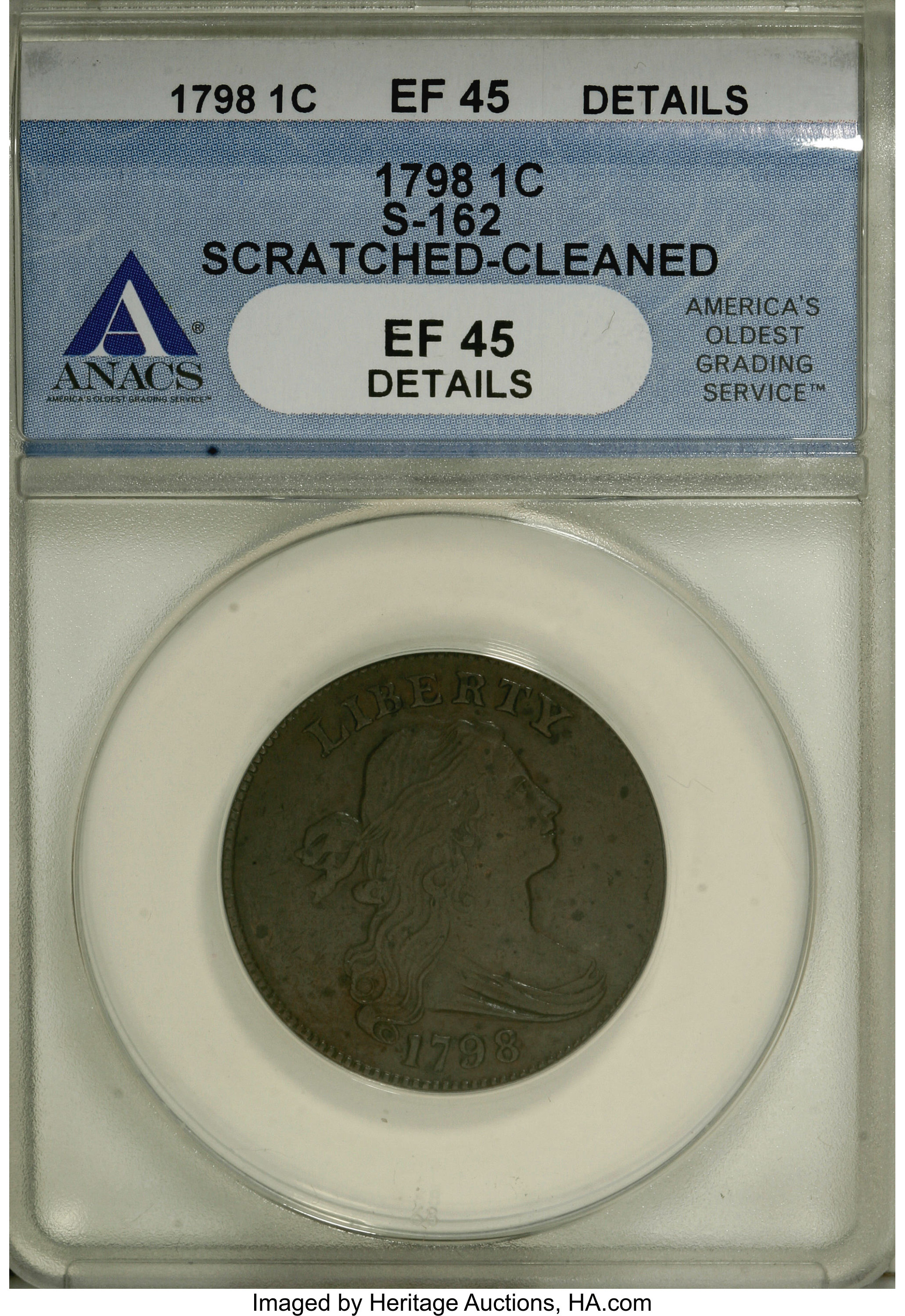 image for: 1798 1C First Hair. XF45 Details, Scratched, Cleaned, ANACS. S-162, B-23, R.4....