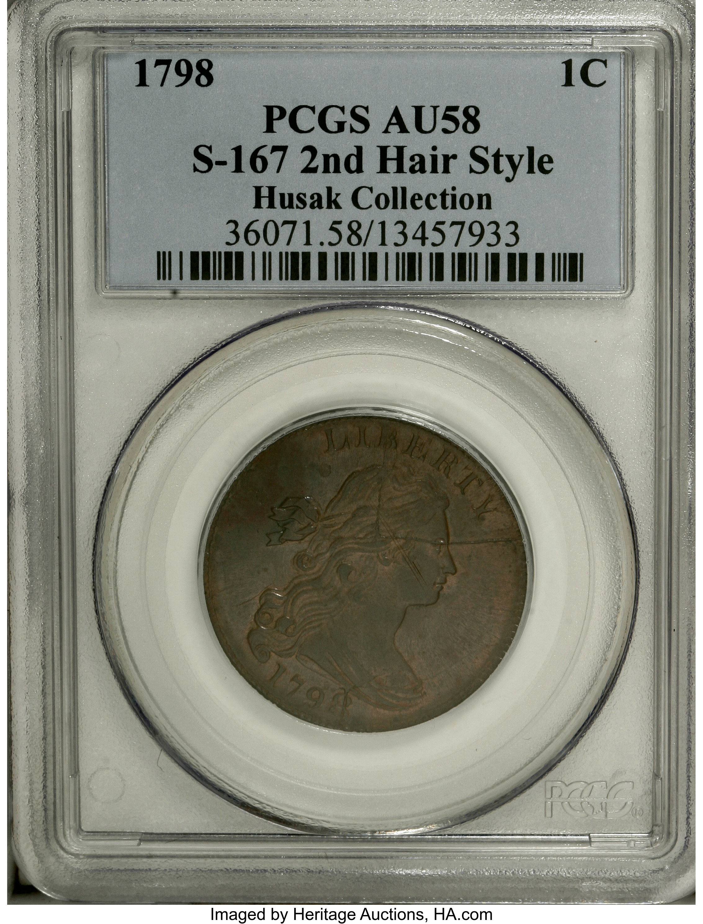 image for: 1798 1C Second Hair. AU58 PCGS. S-167, B-33, R.1....