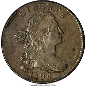 image for: 1798 1C Second Hair. AU58 PCGS. S-171, B-30, R.4....