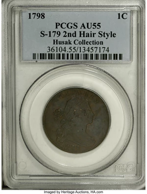 image for: 1798 1C Second Hair. AU55 PCGS. S-179, B-37, R.2. ...