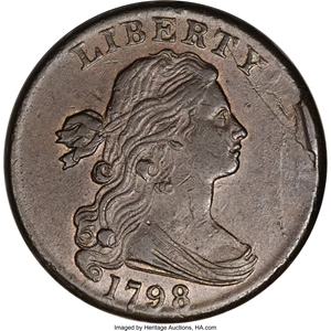 image for: 1798 1C Second Hair. AU58 PCGS. S-187, B-40, R.1. ...