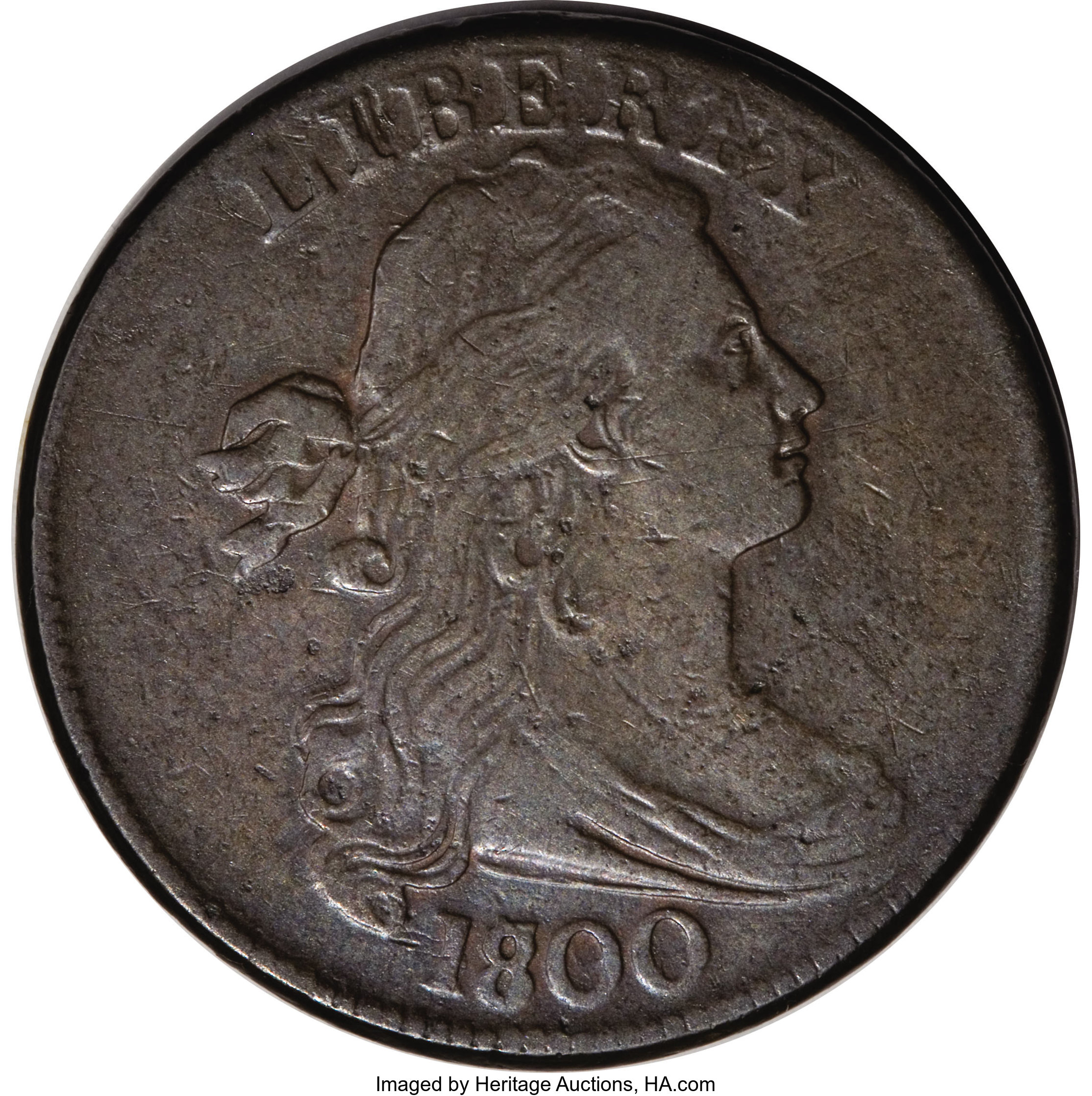 image for: 1800 1C Overdate, First Hair. VF30 Details, Corroded, Cleaned, ANACS. S-190, B-5, R.3. ...