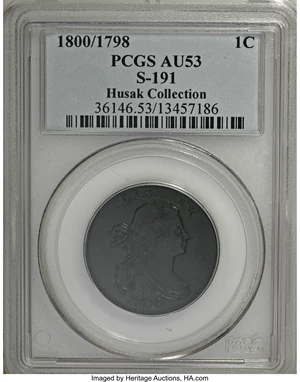 image for: 1800 1C Overdate, First Hair. AU53 PCGS. S-191, B-2, R.3....
