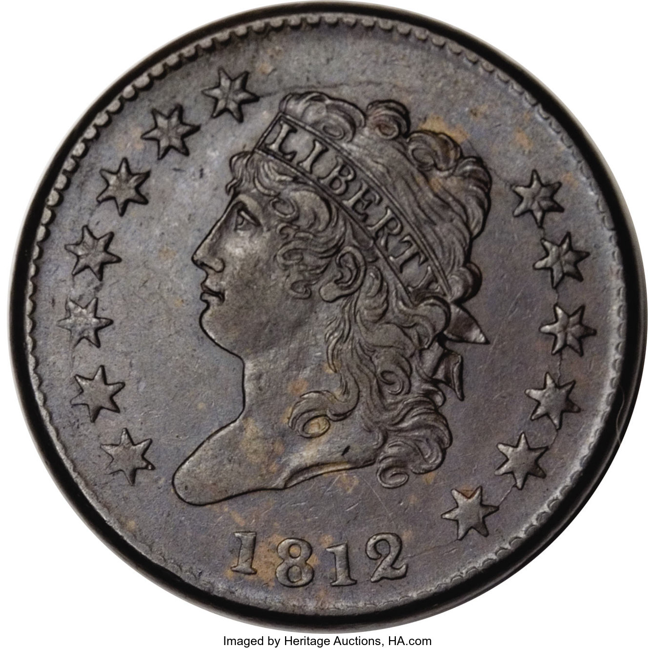 image for: 1812 1C Small Date. AU55 PCGS. S-291, B-1, R.2. ...