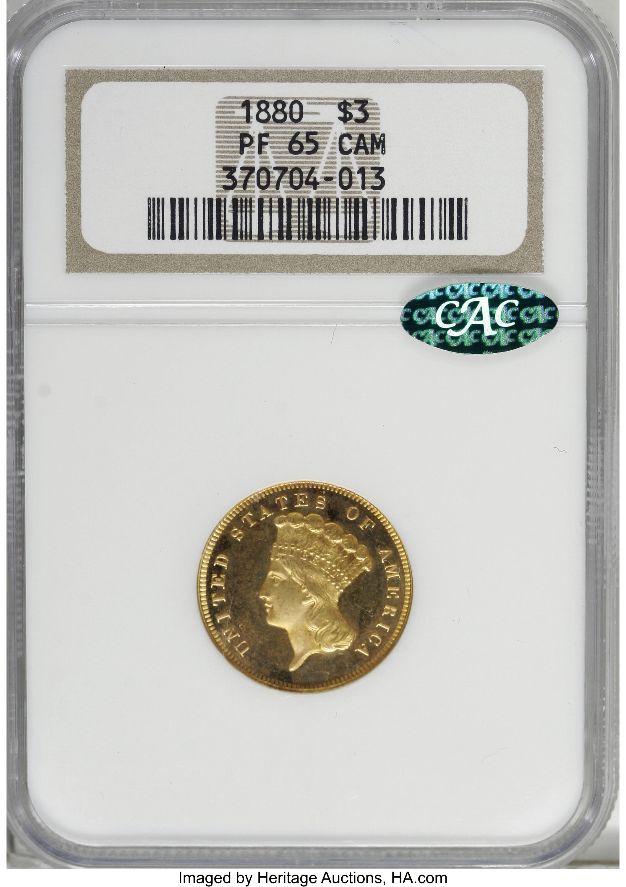 image for: 1880 $3 PR65 Cameo NGC. CAC....