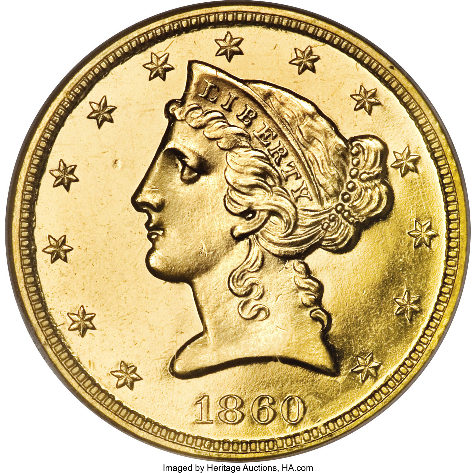 image for: 1860 $5 PR66 Cameo NGC....