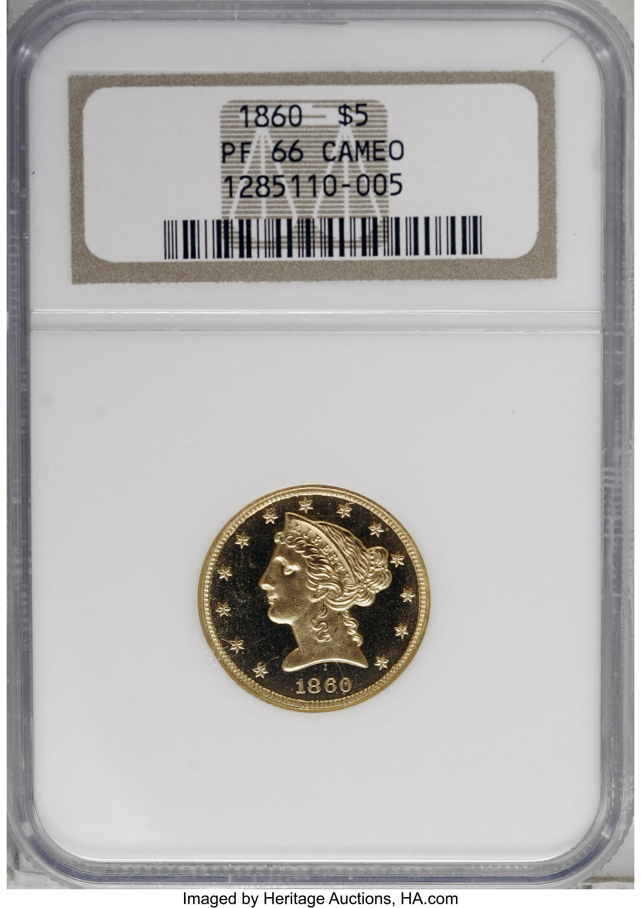 image for: 1860 $5 PR66 Cameo NGC....