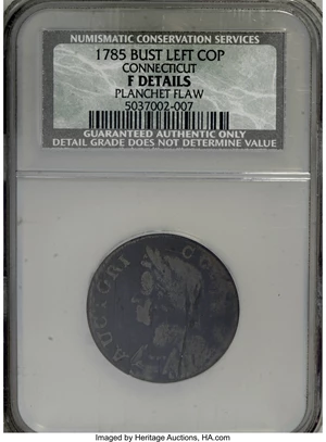 image for: 1785 COPPER Connecticut Copper, Bust Left--Planchet Flaw--NCS. Fine Details....