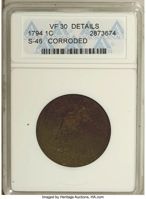 image for: 1794 1C Head of 1794--Corroded--ANACS. VF30 Details....