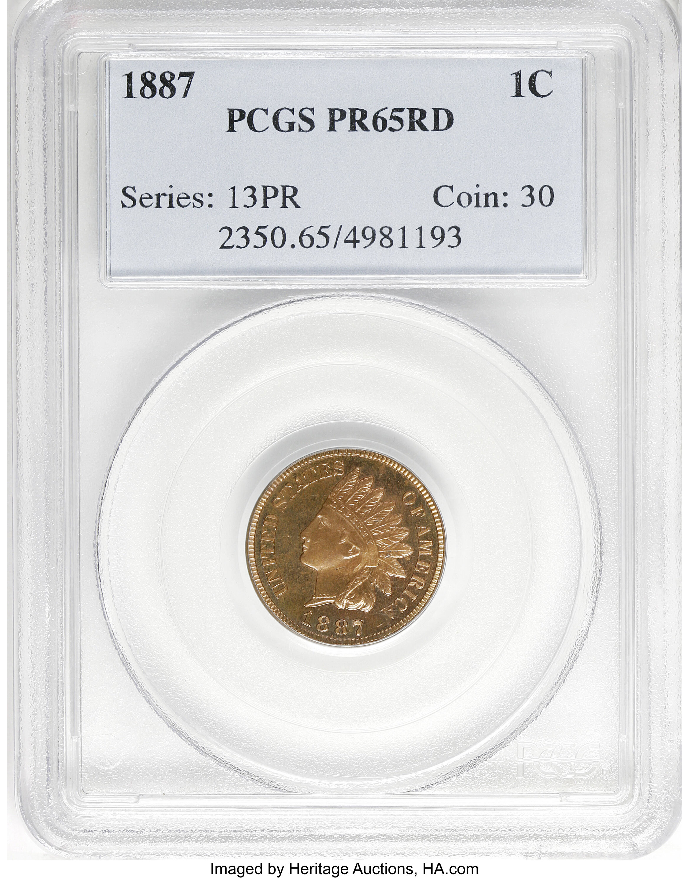 image for: 1887 1C PR65 Red PCGS....