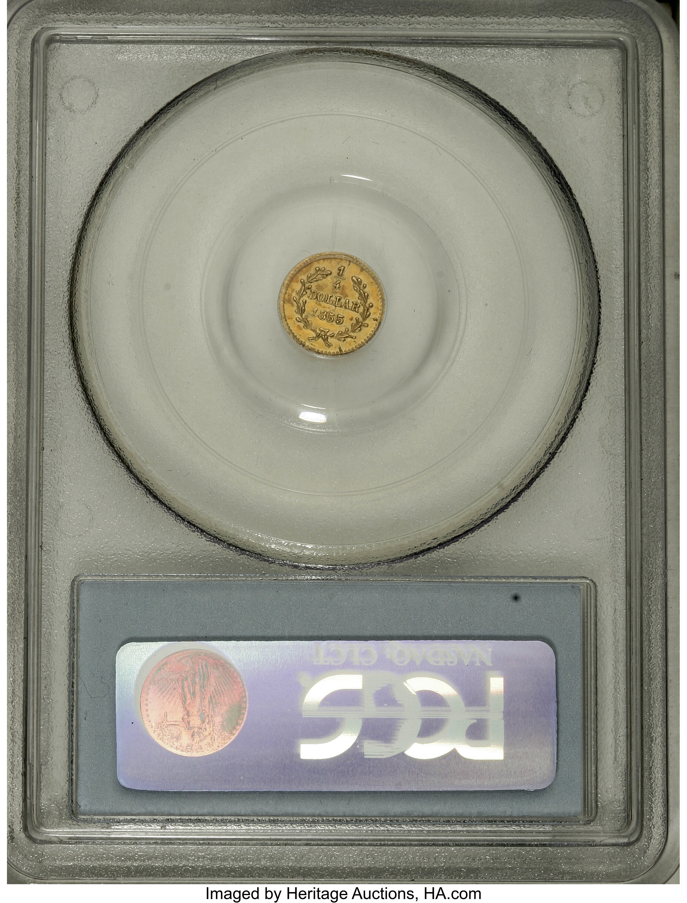 image for: 1855 25C Liberty Round 25 Cents, BG-226, R.5, AU58 PCGS. . PCGS Population (6/27). NGC Census: (0/0).   (#10411)...