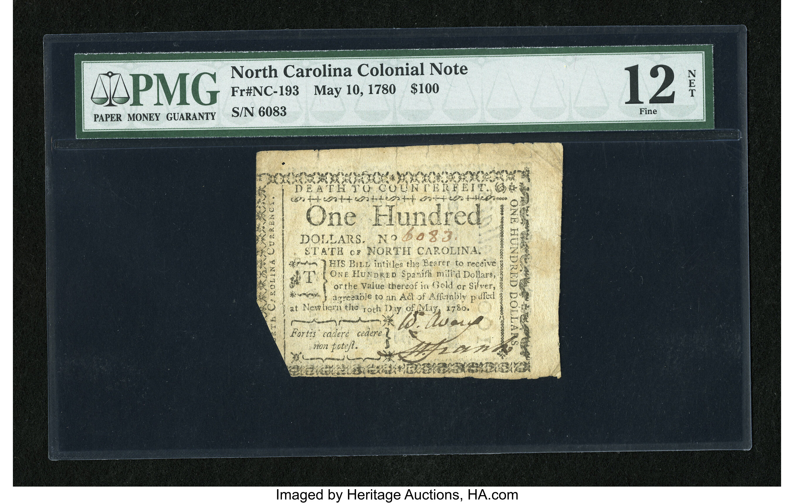 image for: North Carolina May 10, 1780 $100 PMG Fine 12 Net....