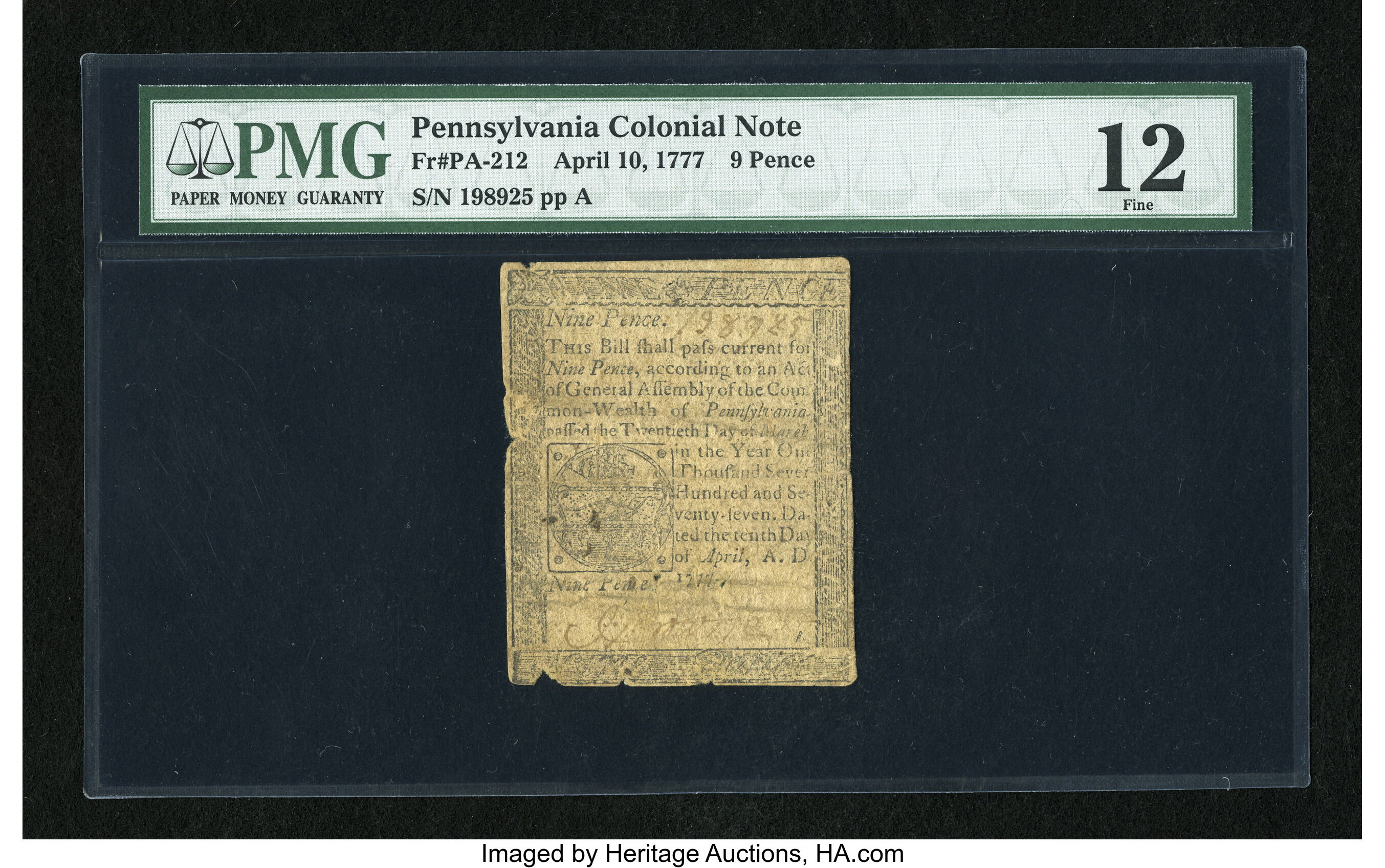 image for: Pennsylvania April 10, 1777 9d PMG Fine 12....