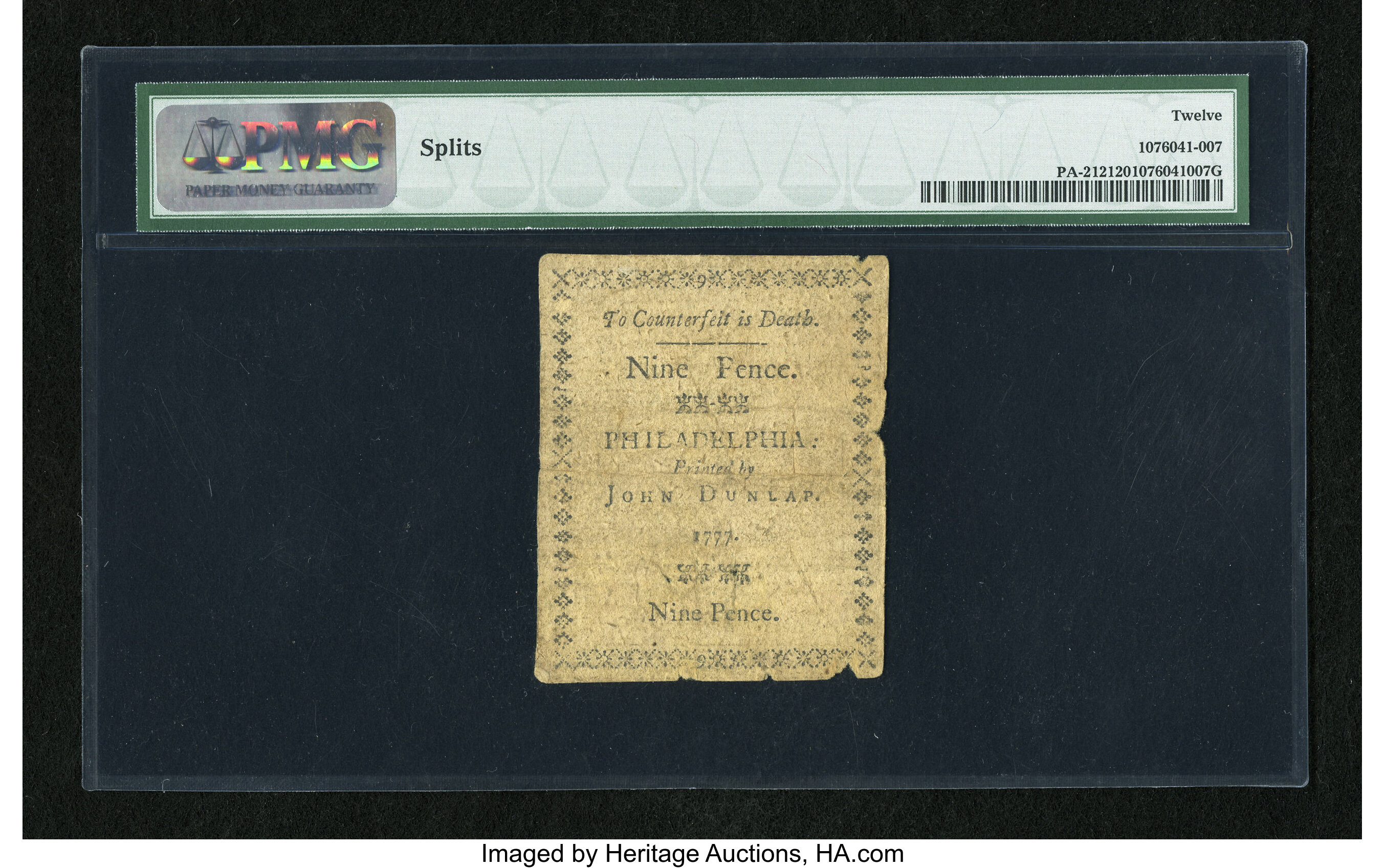 image for: Pennsylvania April 10, 1777 9d PMG Fine 12....