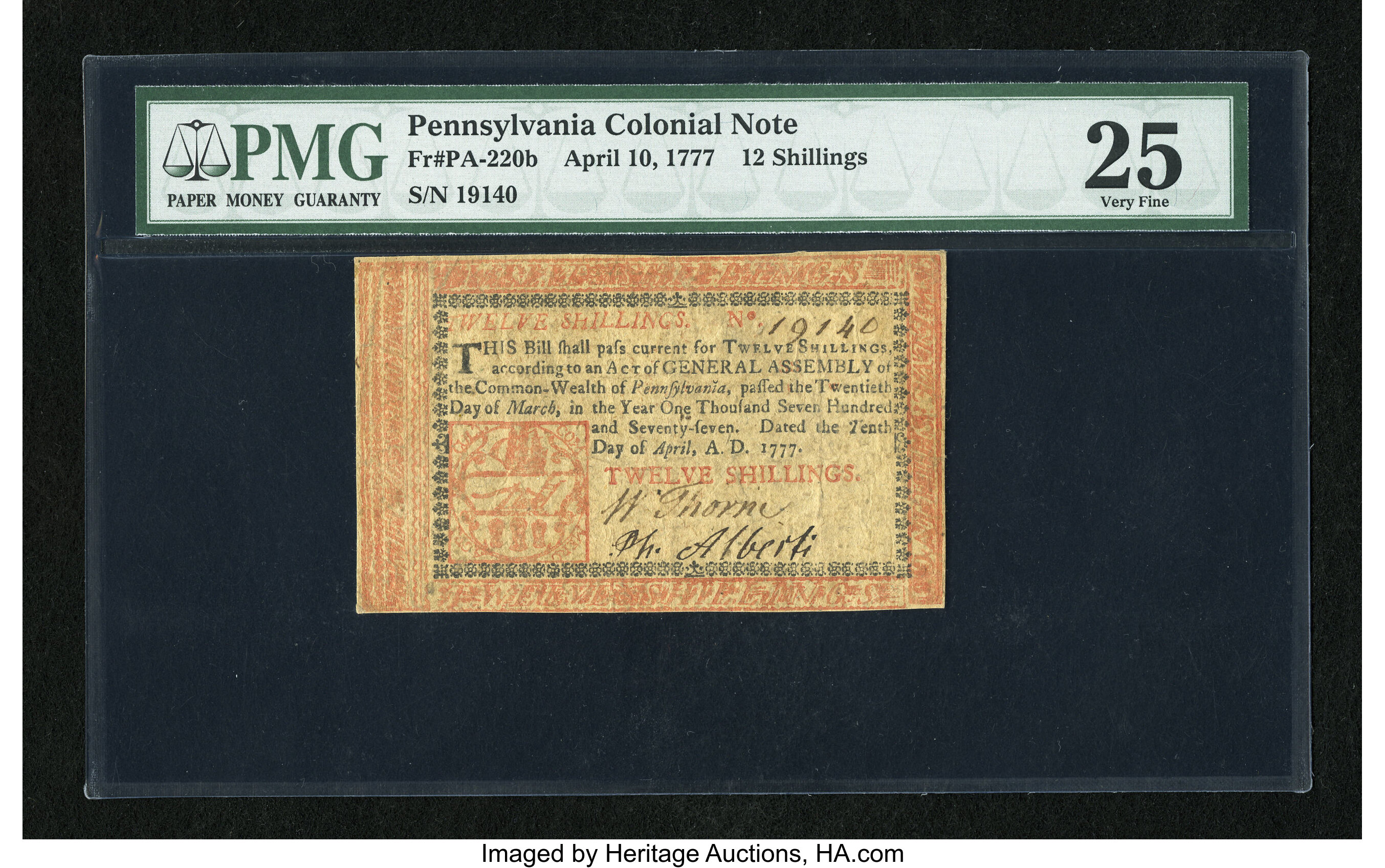 image for: Pennsylvania April 10, 1777 12s PMG Very Fine 25....