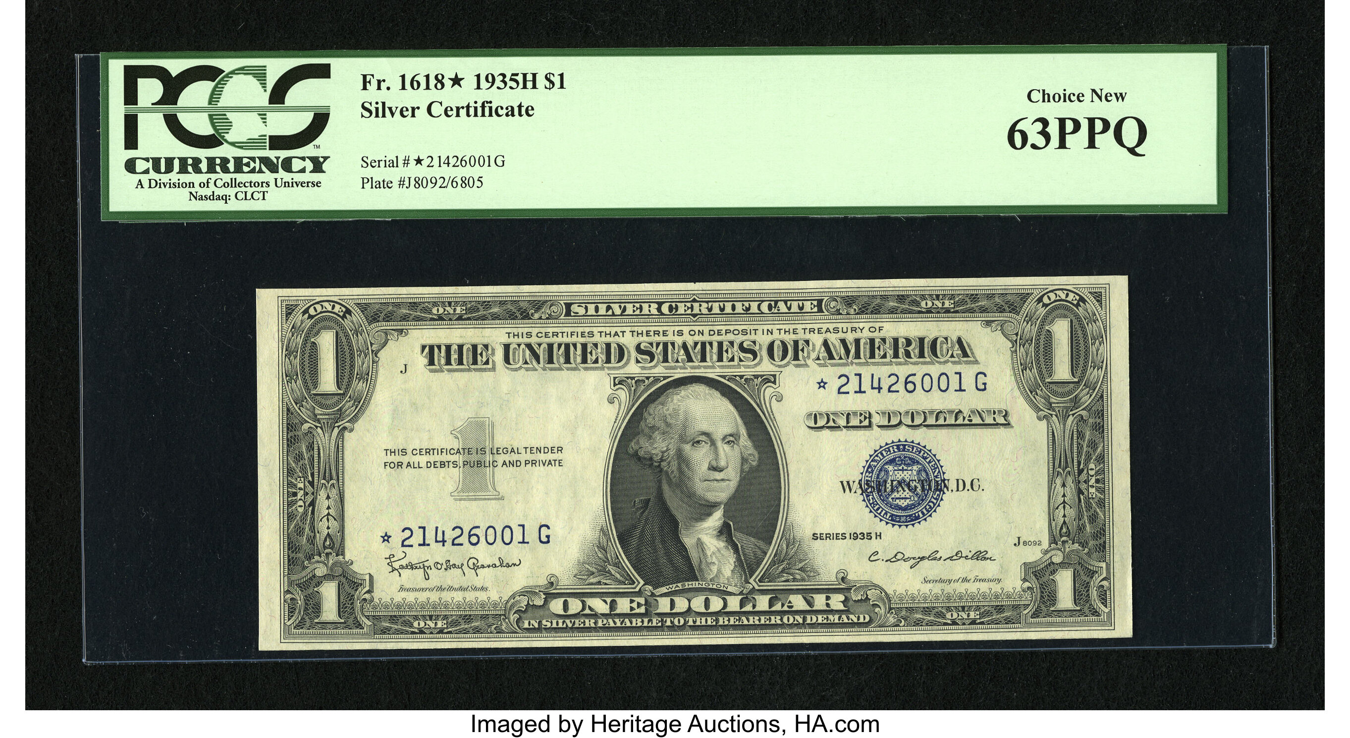 image for: Fr. 1618* $1 1935H Silver Certificate Star. PCGS Choice New 63PPQ....