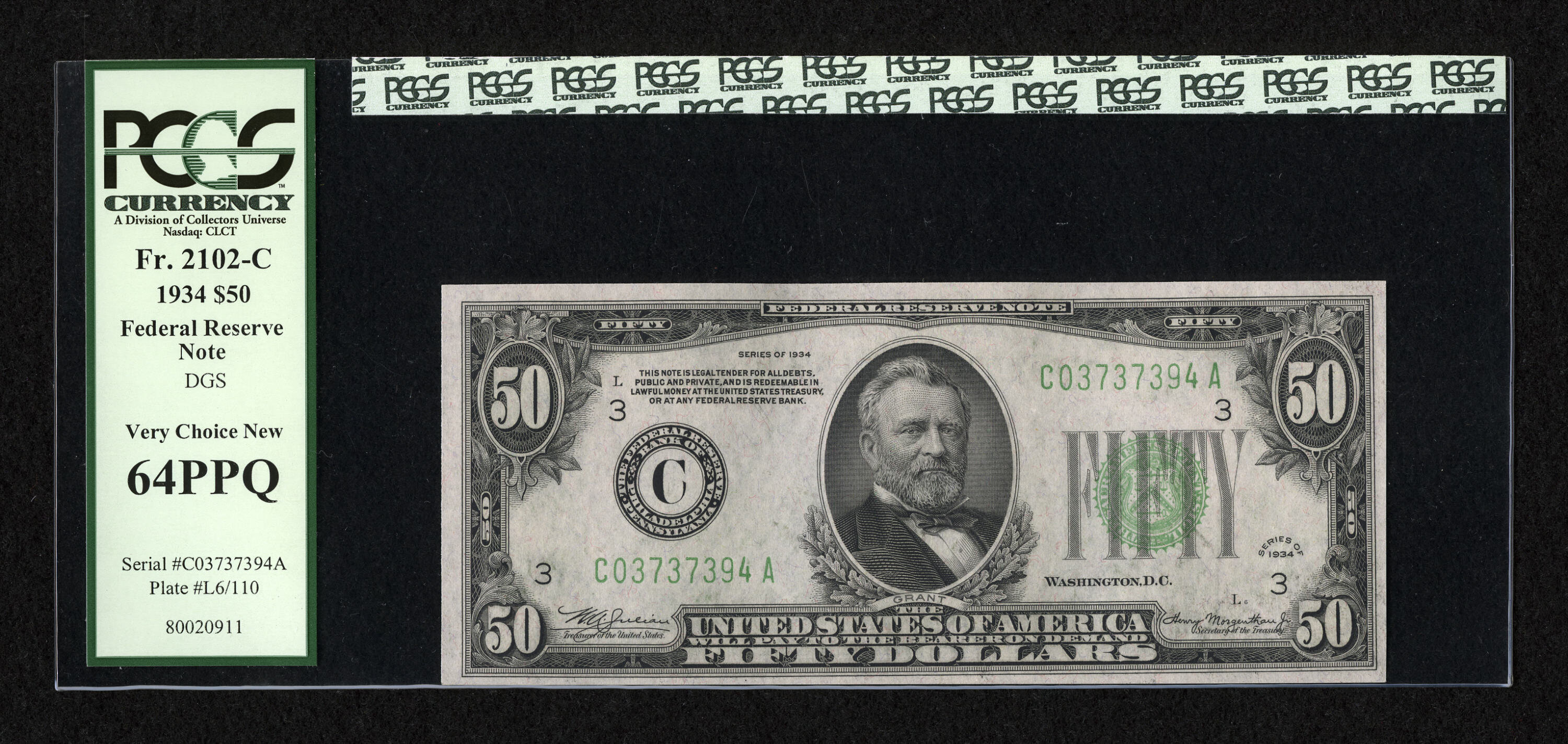 image for: Fr. 2102-C $50 1934 Federal Reserve Note. PCGS Very Choice New 64PPQ....