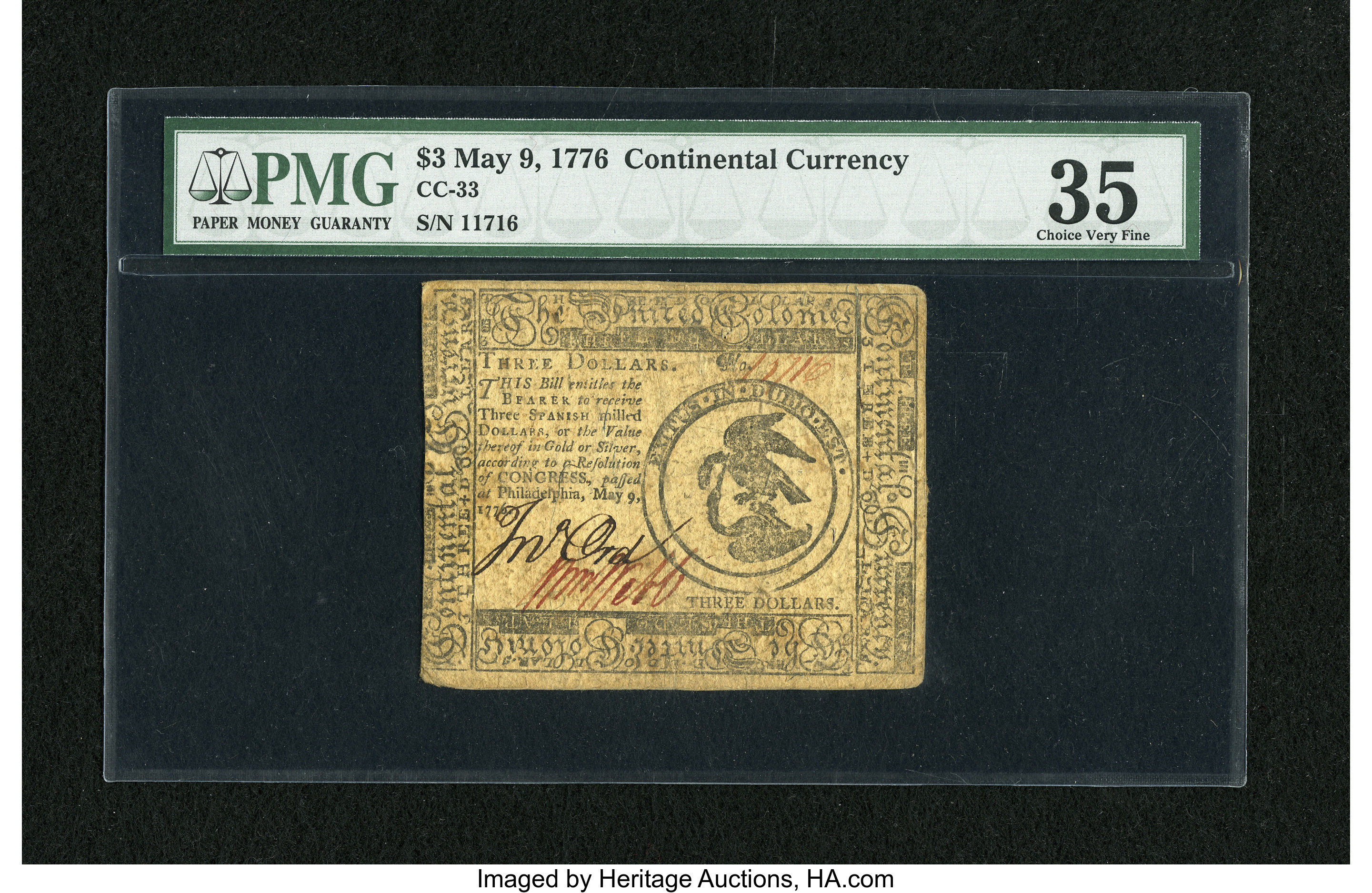 image for: Continental Currency May 9, 1776 $3 PMG Choice Very Fine 35....