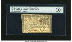 image for: Maryland March 1, 1770 $4 PMG Very Good 10 Net....