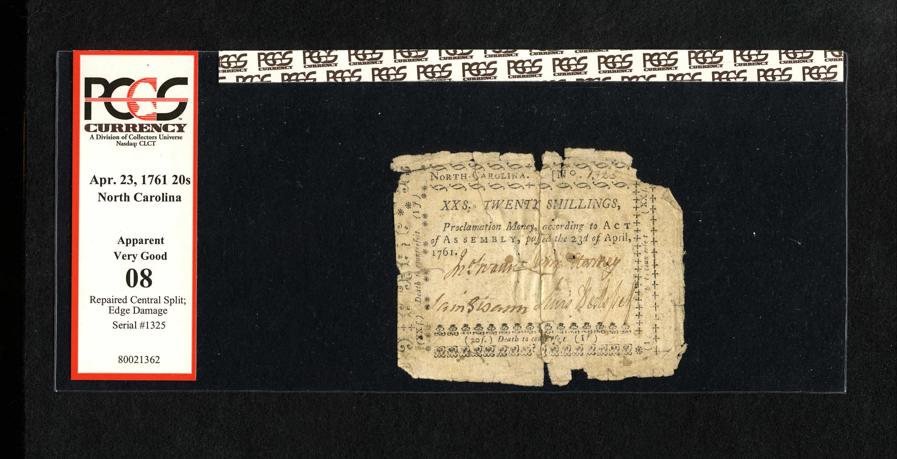 image for: North Carolina April 23, 1761 20s PCGS Apparent Very Good 08....