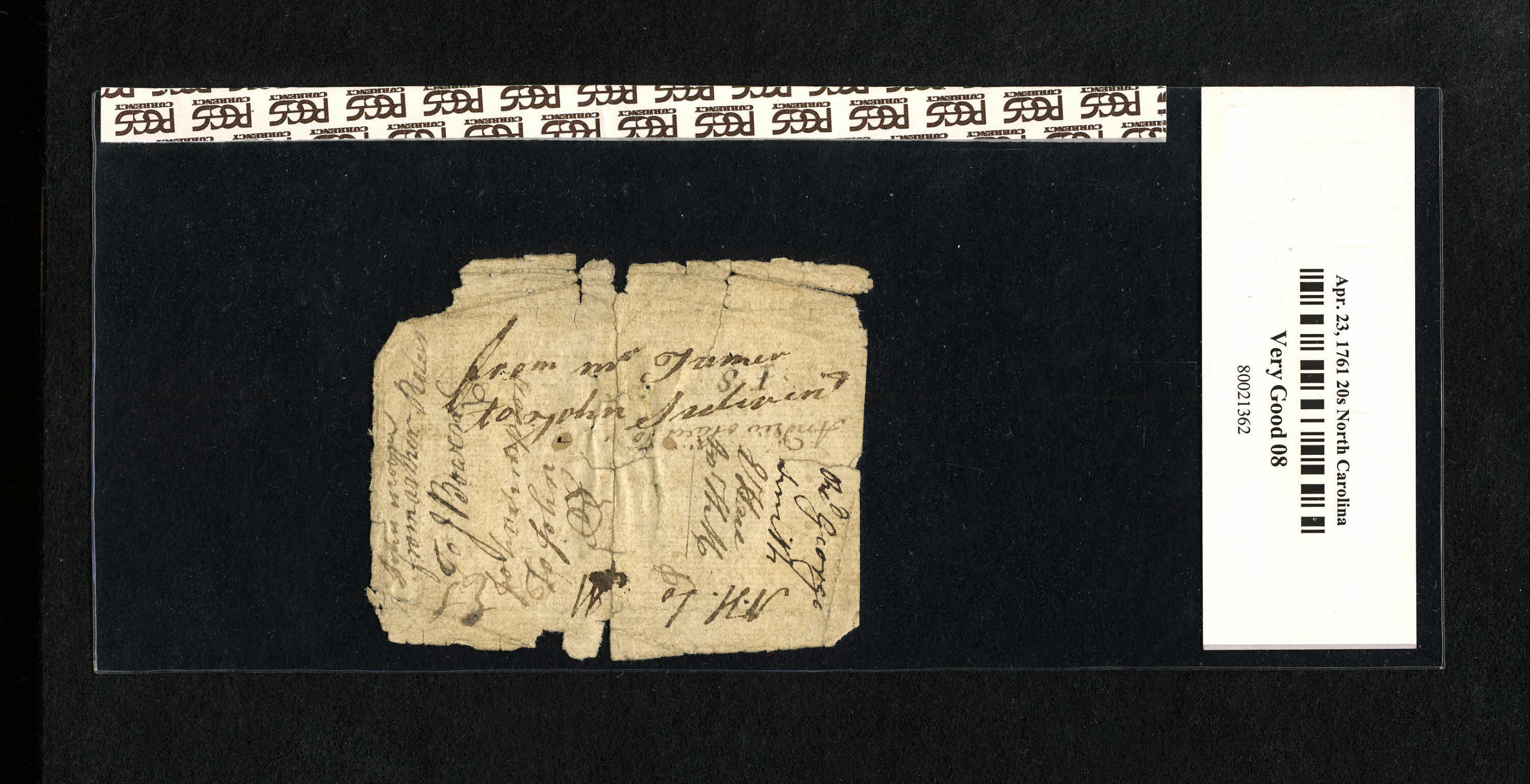 image for: North Carolina April 23, 1761 20s PCGS Apparent Very Good 08....