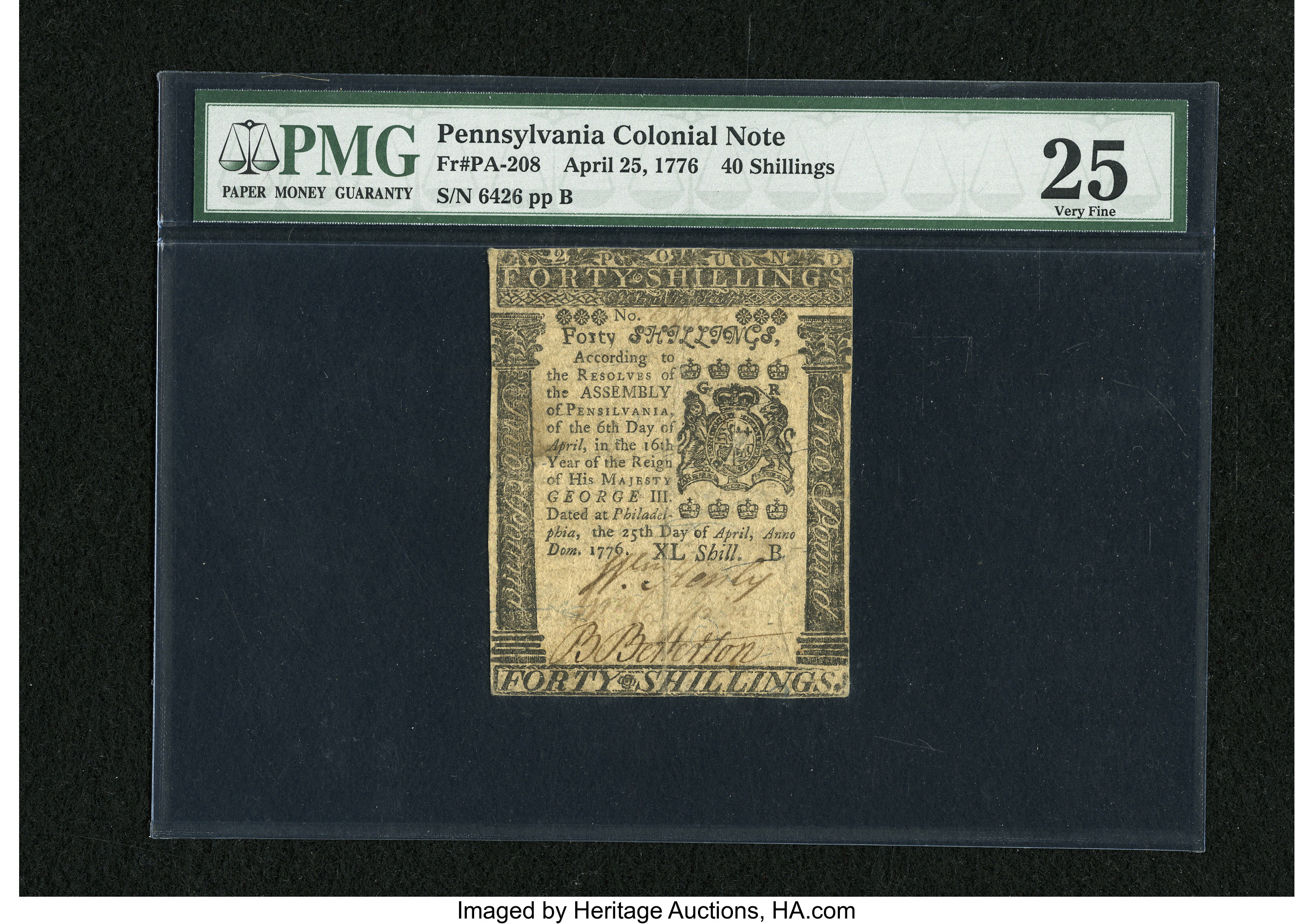 image for: Pennsylvania April 25, 1776 40s PMG Very Fine 25....