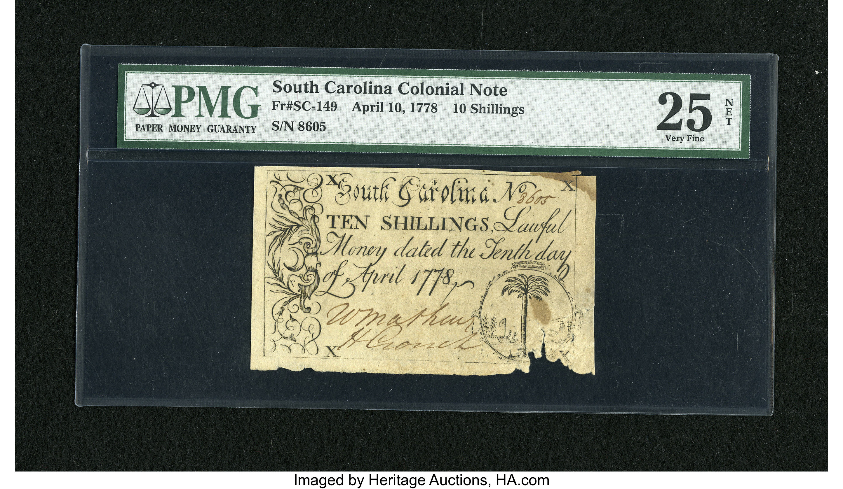 image for: South Carolina April 10, 1778 10s PMG Very Fine 25 Net....