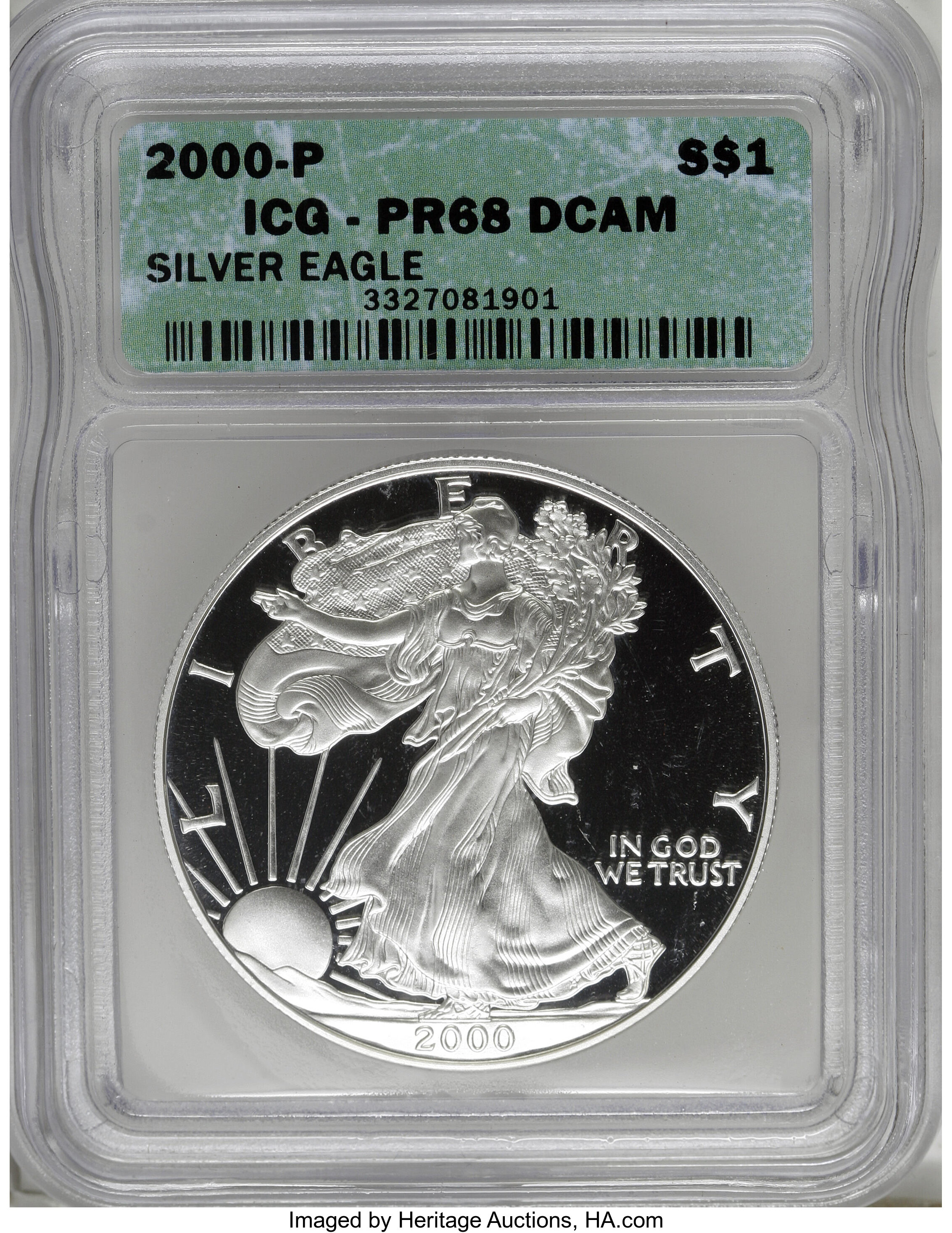 2000-P $1 Silver Eagle PR68 Deep Cameo ICG. . NGC Census: (178/12657). PCGS Population (512/5447). Numismedia Wsl. Price f...