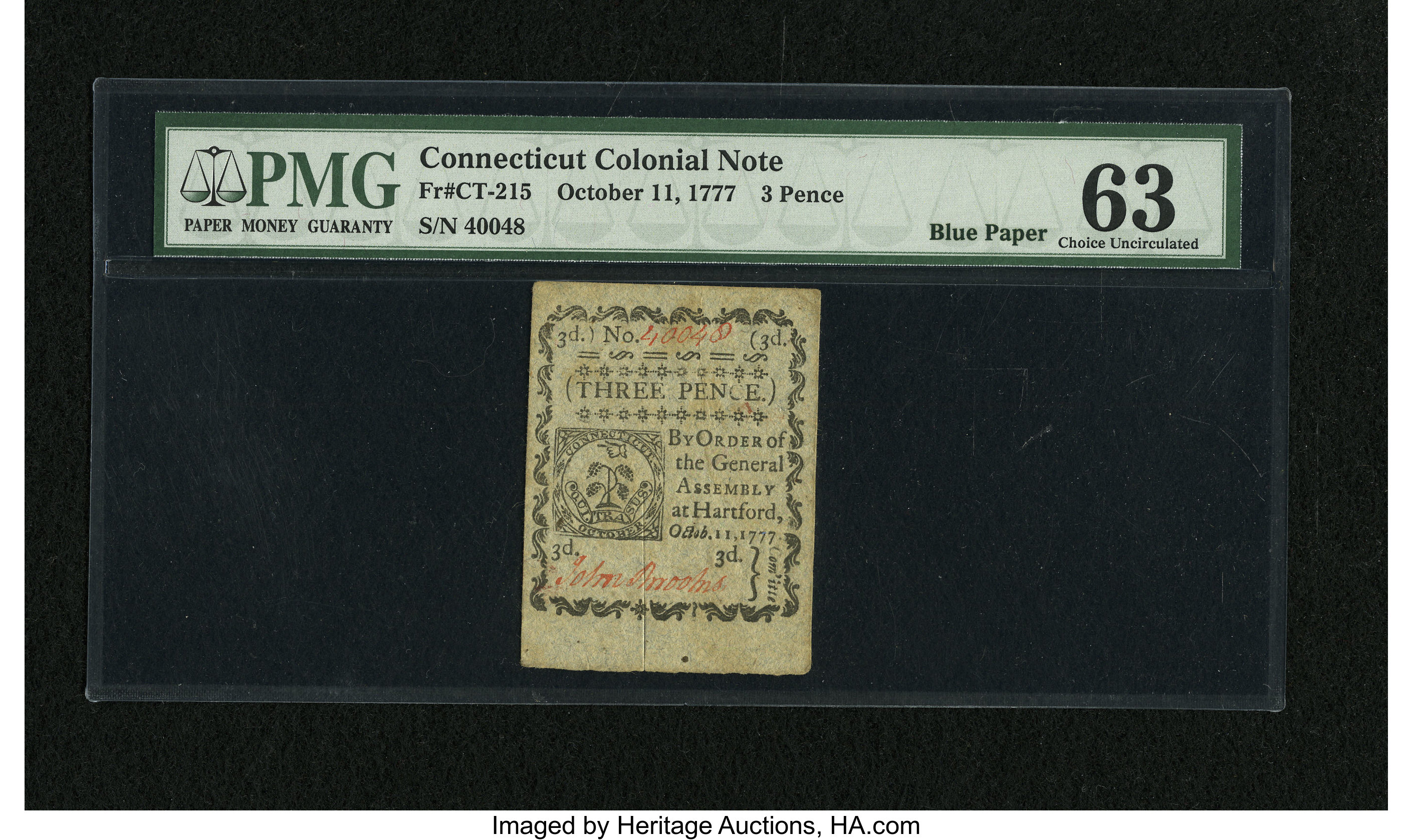 image for: Connecticut October 11, 1777 3d PMG Choice Uncirculated 63.
