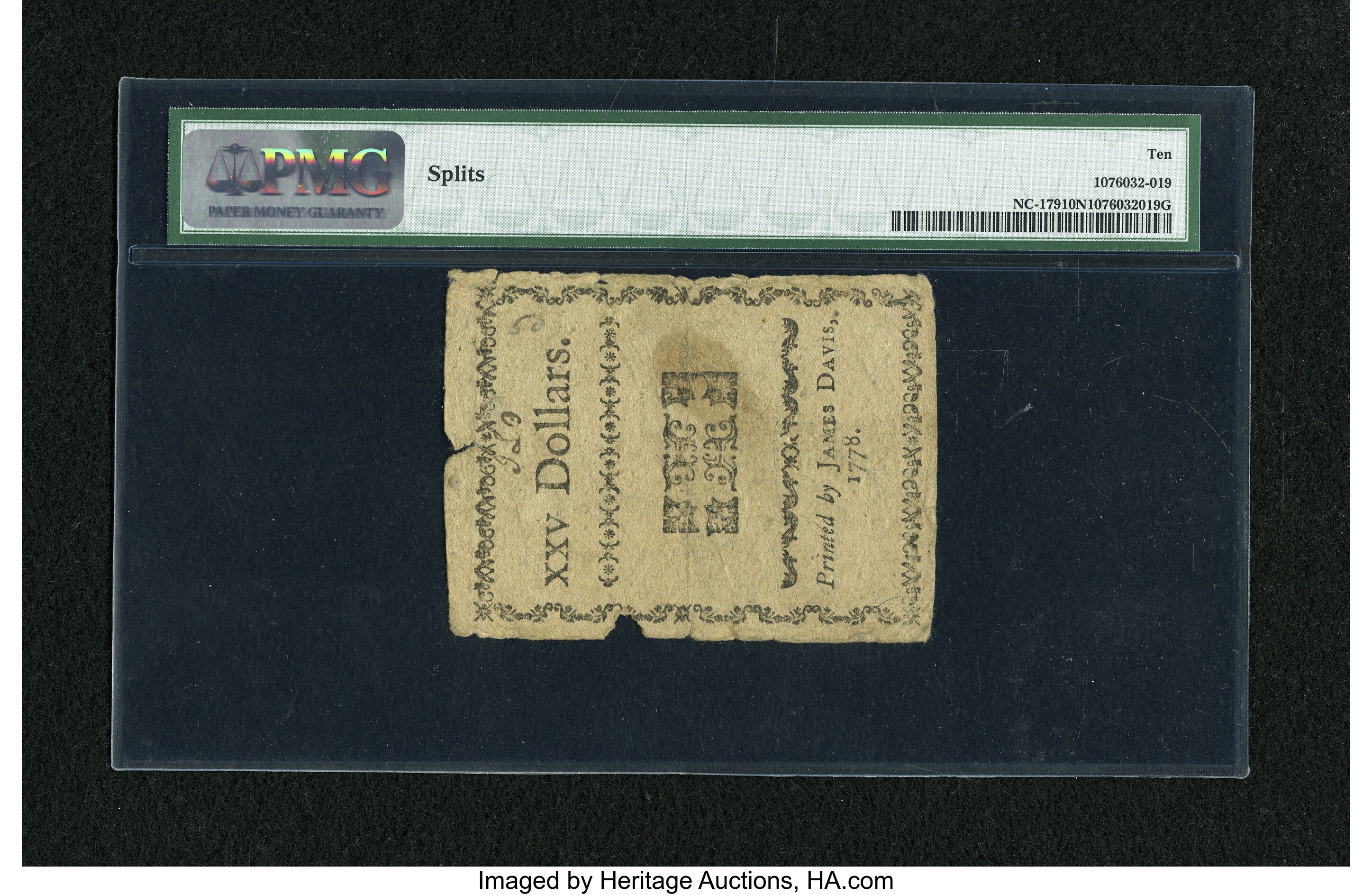 image for: North Carolina August 8, 1778 $25 PMG Very Good 10 Net....