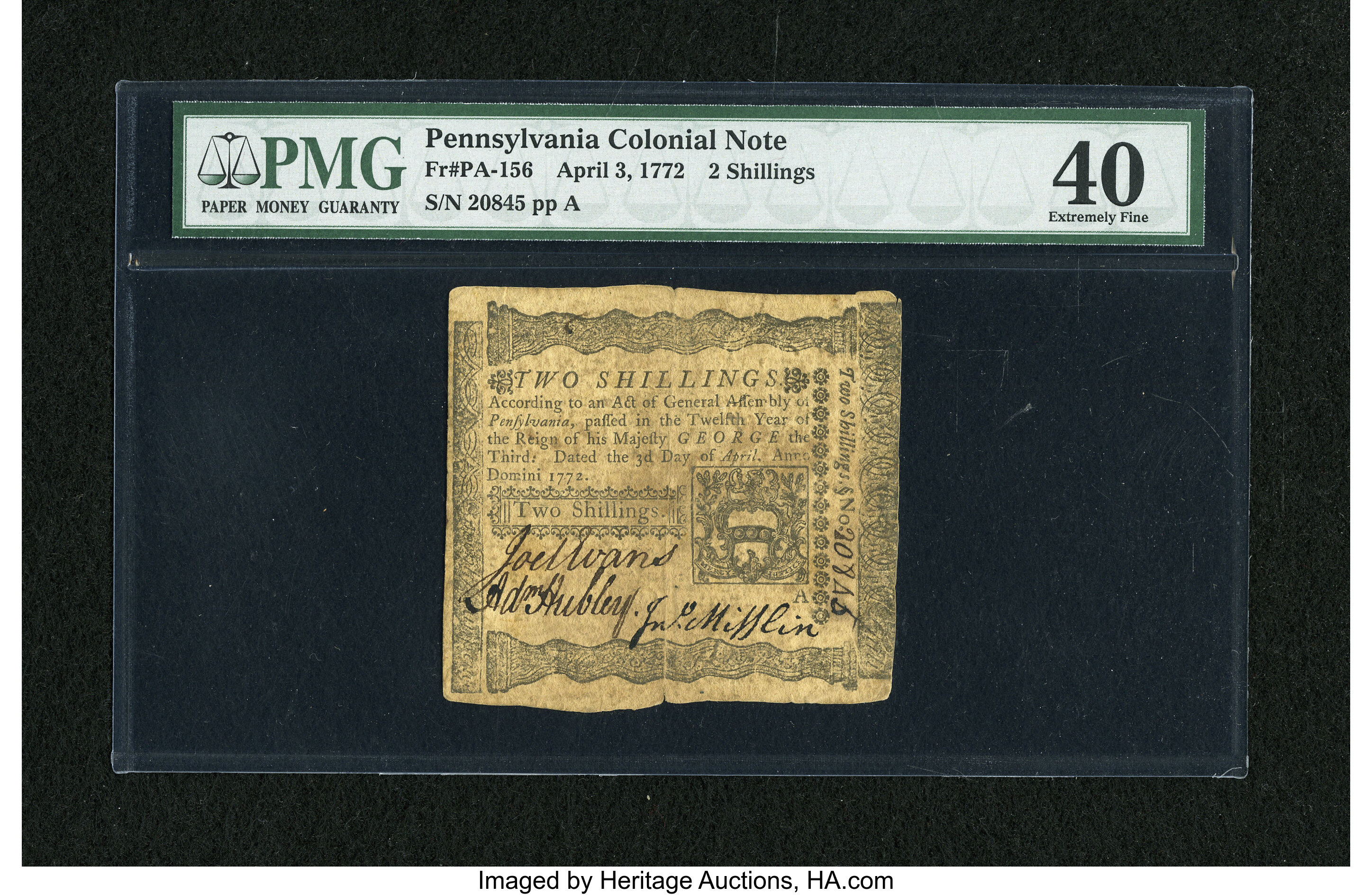 image for: Pennsylvania April 3, 1772 2s PMG Extremely Fine 40....
