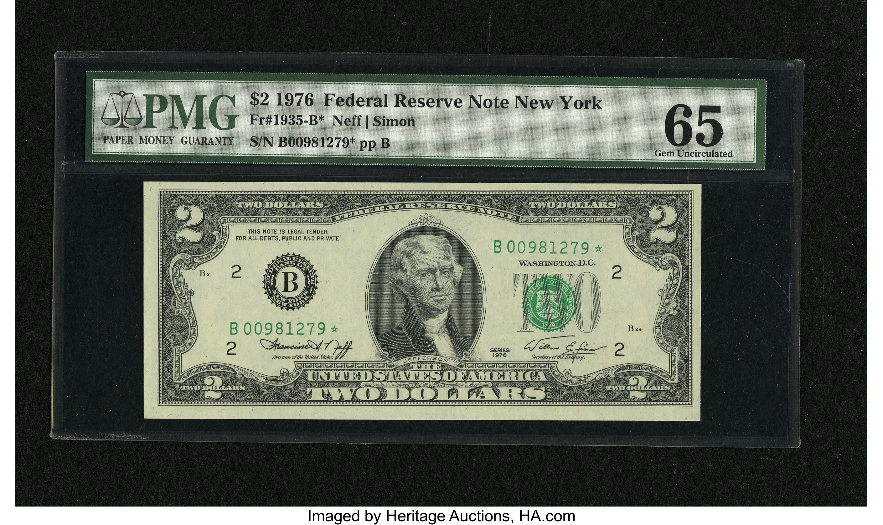 image for: Fr. 1935-B* $2 1976 Federal Reserve Note. PMG Gem Uncirculated 65....