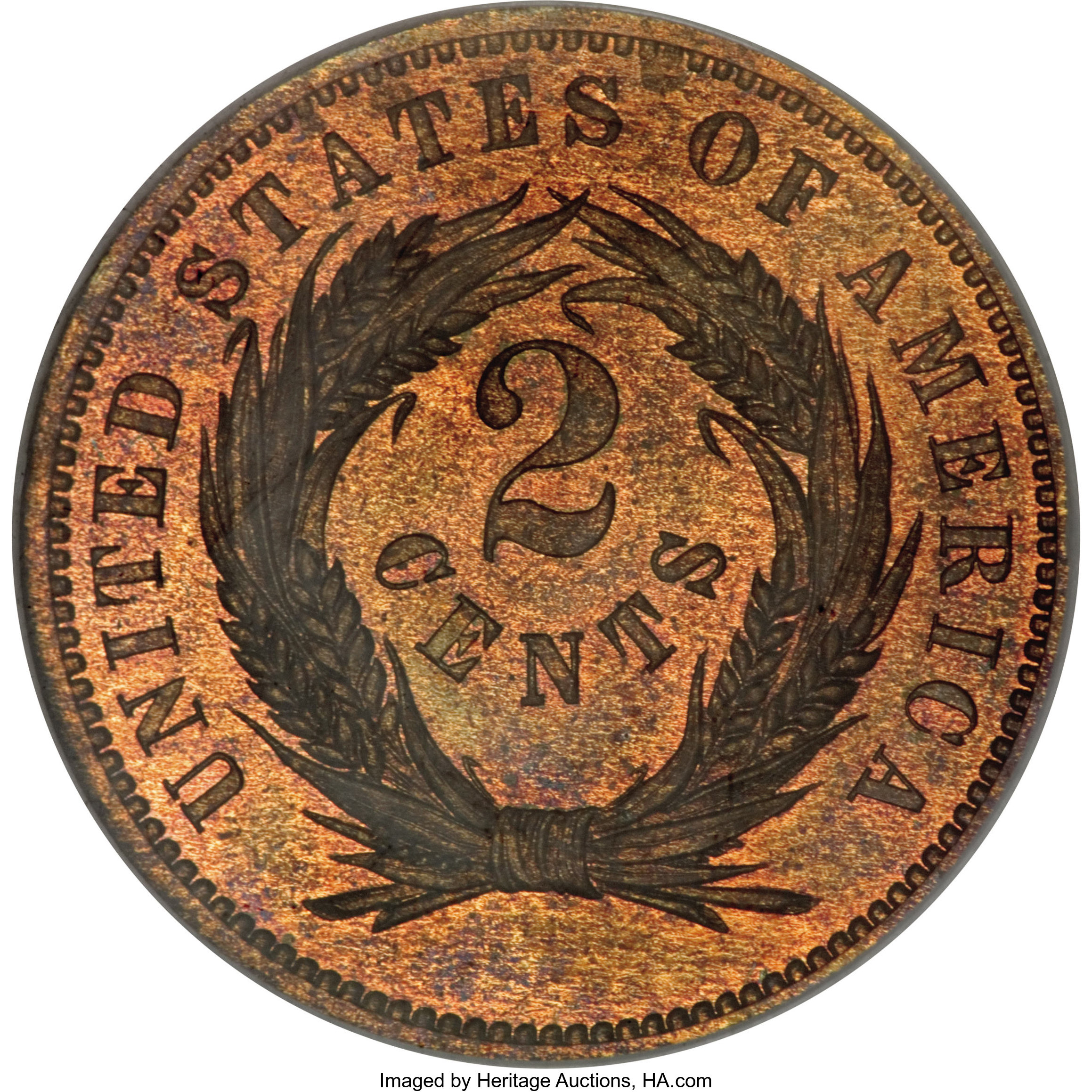 image for: 1863 2C Two Cents, Judd-305, Pollock-370, R.4, PR66 Red and Brown NGC....