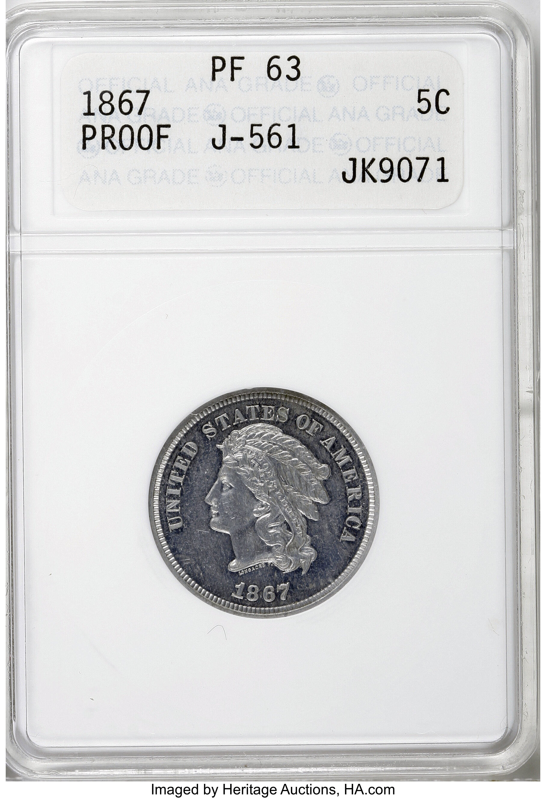 image for: 1867 5C Five Cents, Judd-561, Pollock-622, R.5, PR63 ANACS....