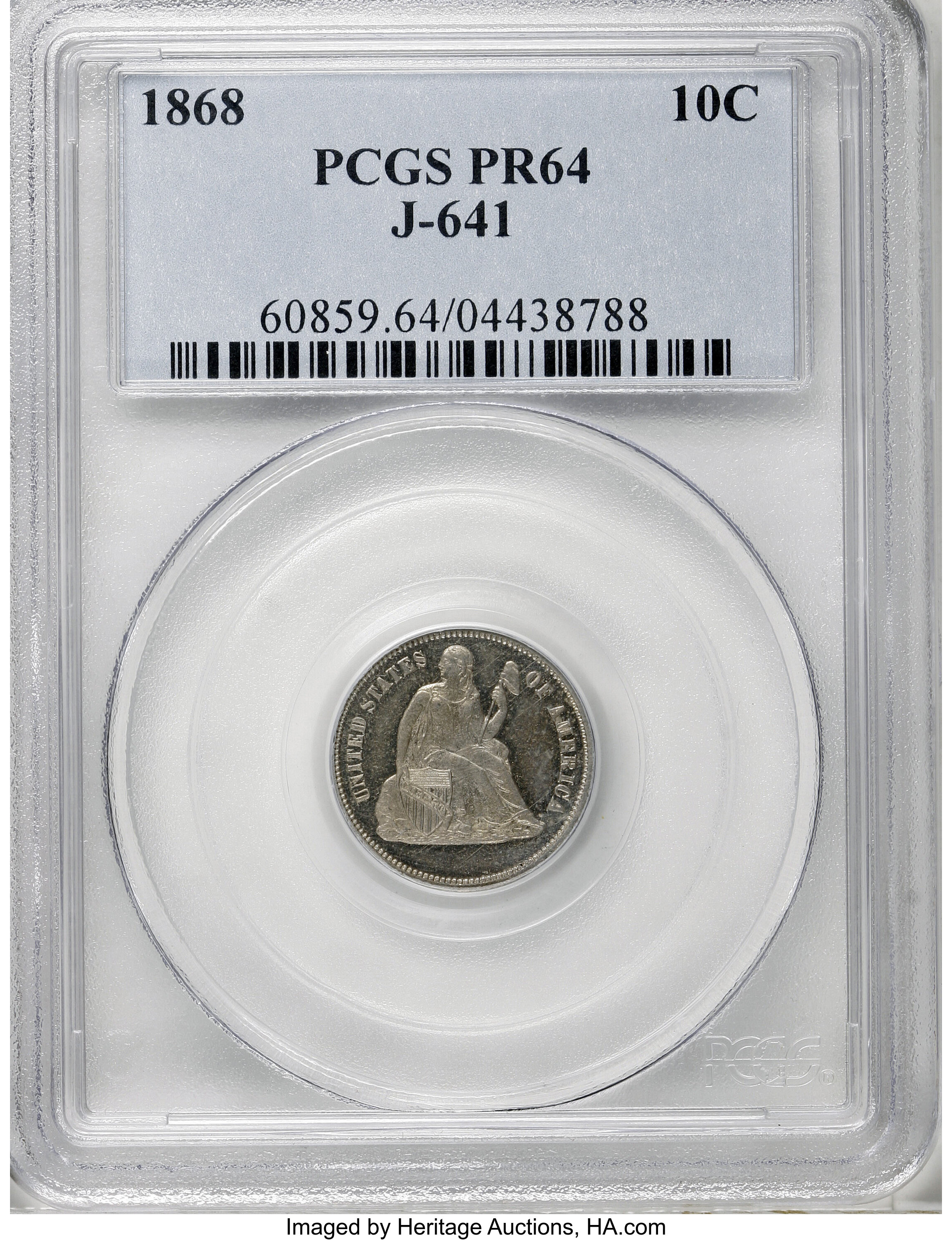 image for: 1868 10C Ten Cents, Judd-641, Pollock-713, Low R.7, PR64 PCGS....