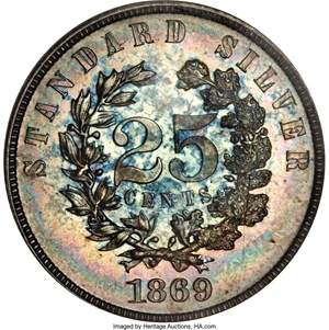 image for: 1869 25C Standard Silver Quarter Dollar, Judd-721, Pollock-802, R.5, PR63 PCGS....