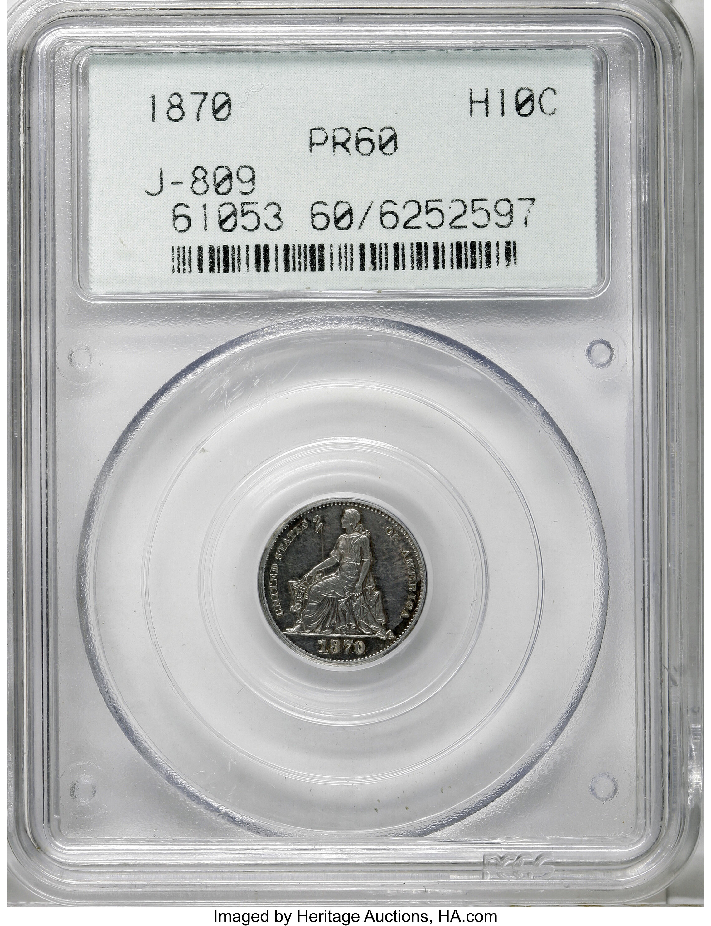 image for: 1870 H10C Standard Silver Half Dime, Judd-809, Pollock-897, Low R.7, PR60 PCGS....