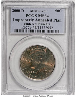 image for: 2000-D 50C Kennedy Half Dollar--Improperly Annealed Planchet (Sintered Planchet)--MS64 PCGS. ...