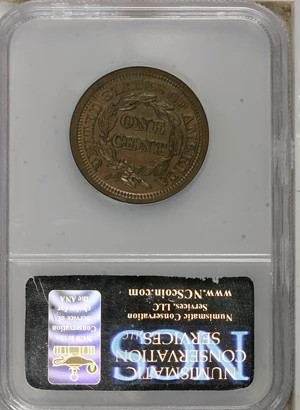 image for: 1854 1C --Obverse Corroded--NCS. AU Details. N-16. Ex: Jules Reiver Collection. NGC Census: (0/20). PCGS Population (0/29)....