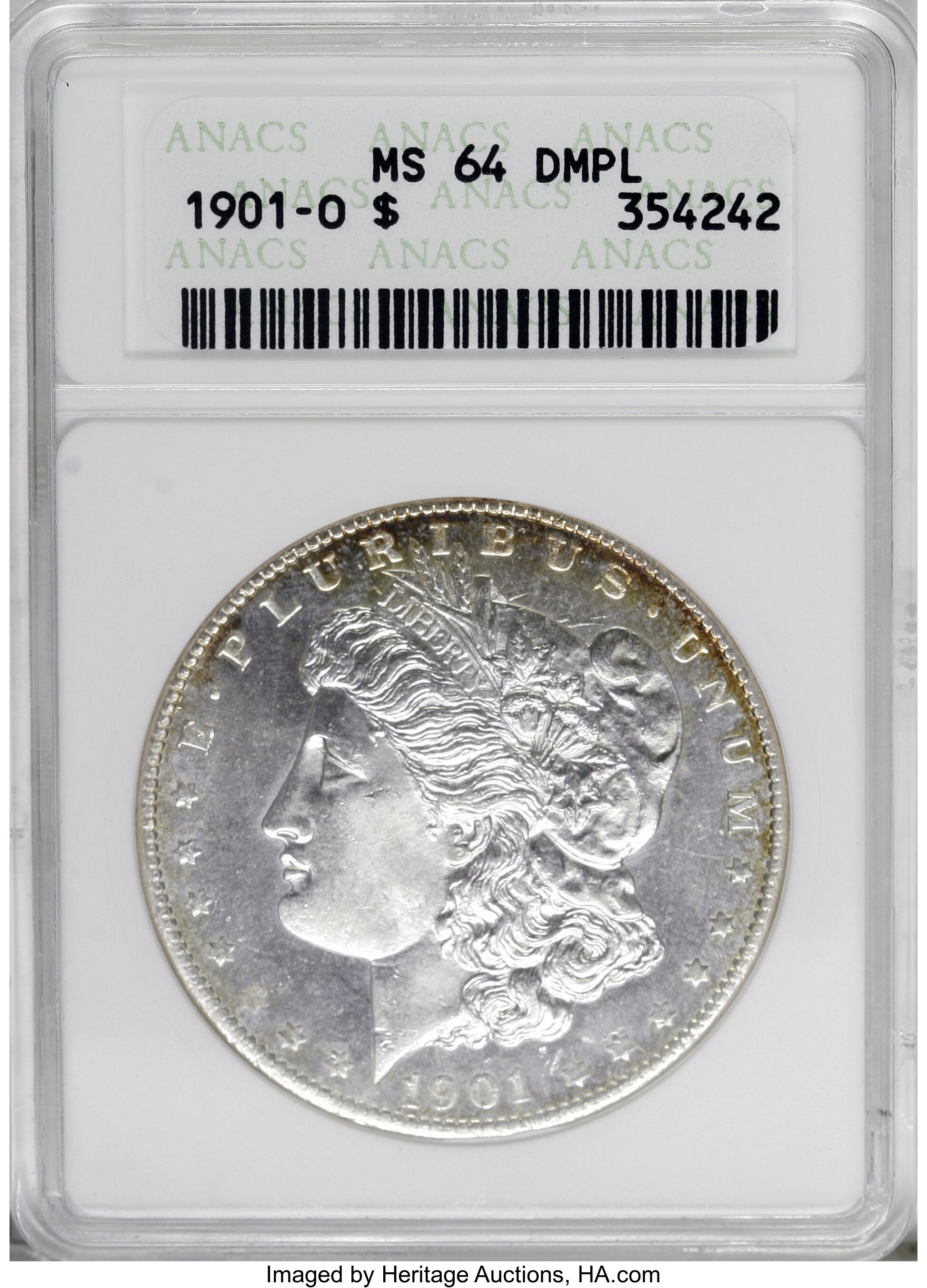 image for: 1901-O $1 MS64 Deep Mirror Prooflike ANACS. NGC Census: (44/23). PCGS Population (17/11).  Numismedia Wsl. Price for NGC/PC...