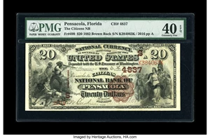 image for: Pensacola, FL - $20 1882 Brown Back Fr. 499 The Citizens NB Ch. # (S)4837...
