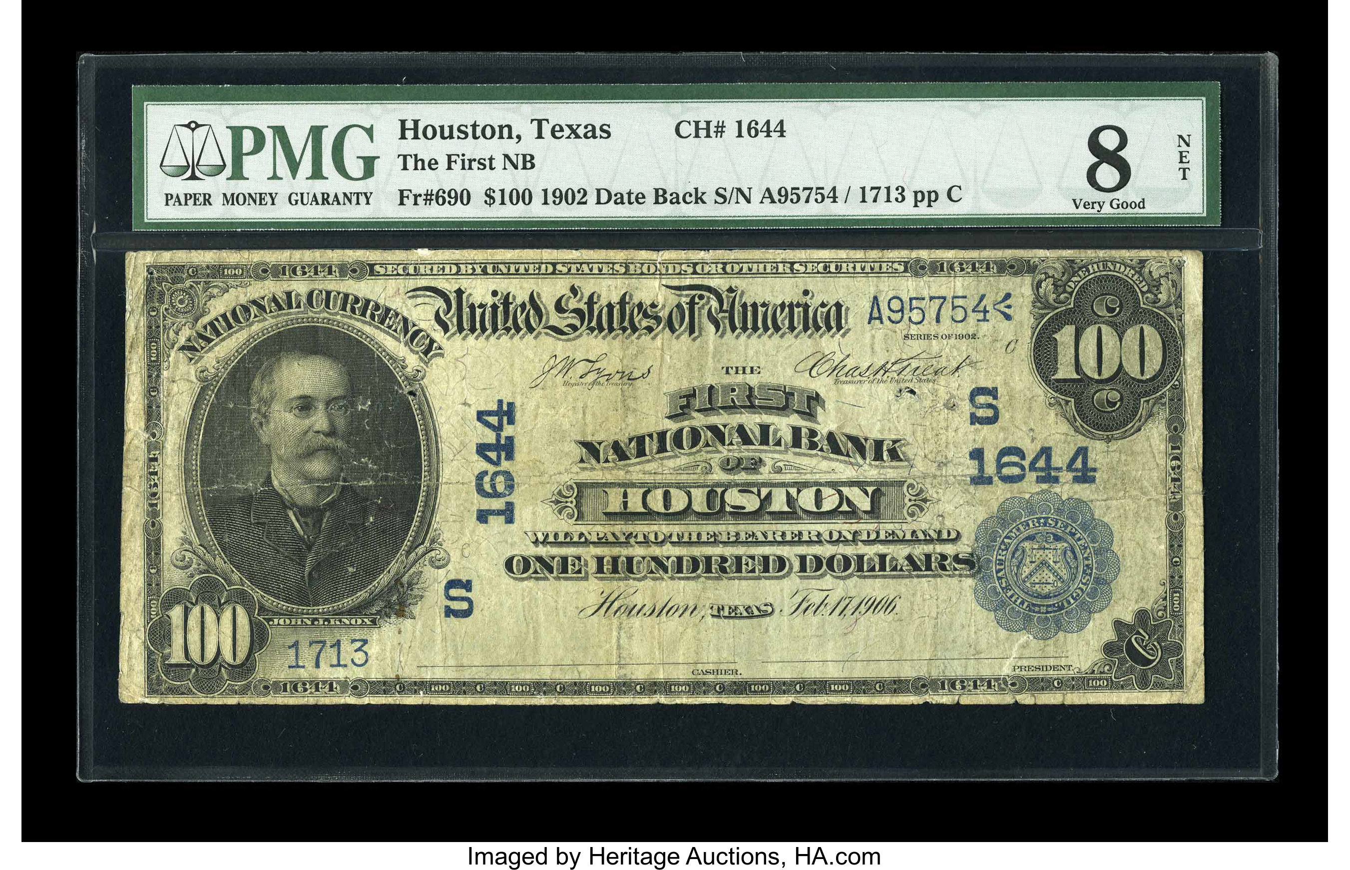 image for: Houston, TX - $100 1902 Date Back Fr. 690 The First NB Ch. # (S)1644...