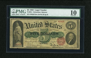 image for: Fr. 63b $5 1863 Legal Tender PMG Very Good 10....