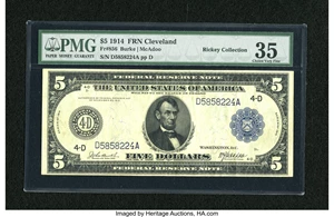 image for: Fr. 856 $5 1914 Federal Reserve Note PMG Choice Very Fine 35....