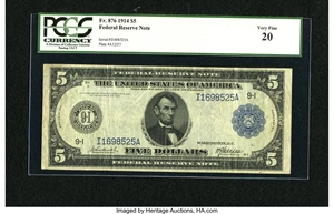 image for: Fr. 876 $5 1914 Federal Reserve Note PCGS Very Fine 20....