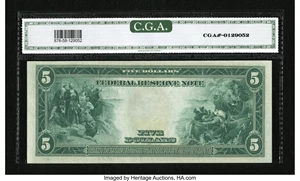 image for: Fr. 878 $5 1914 Federal Reserve Note CGA About Uncirculated 58....